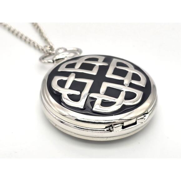 Celtic Knot Pocket Watch - Elegant Black Enamel Face with Silver Design Gift - Picture 4 of 9